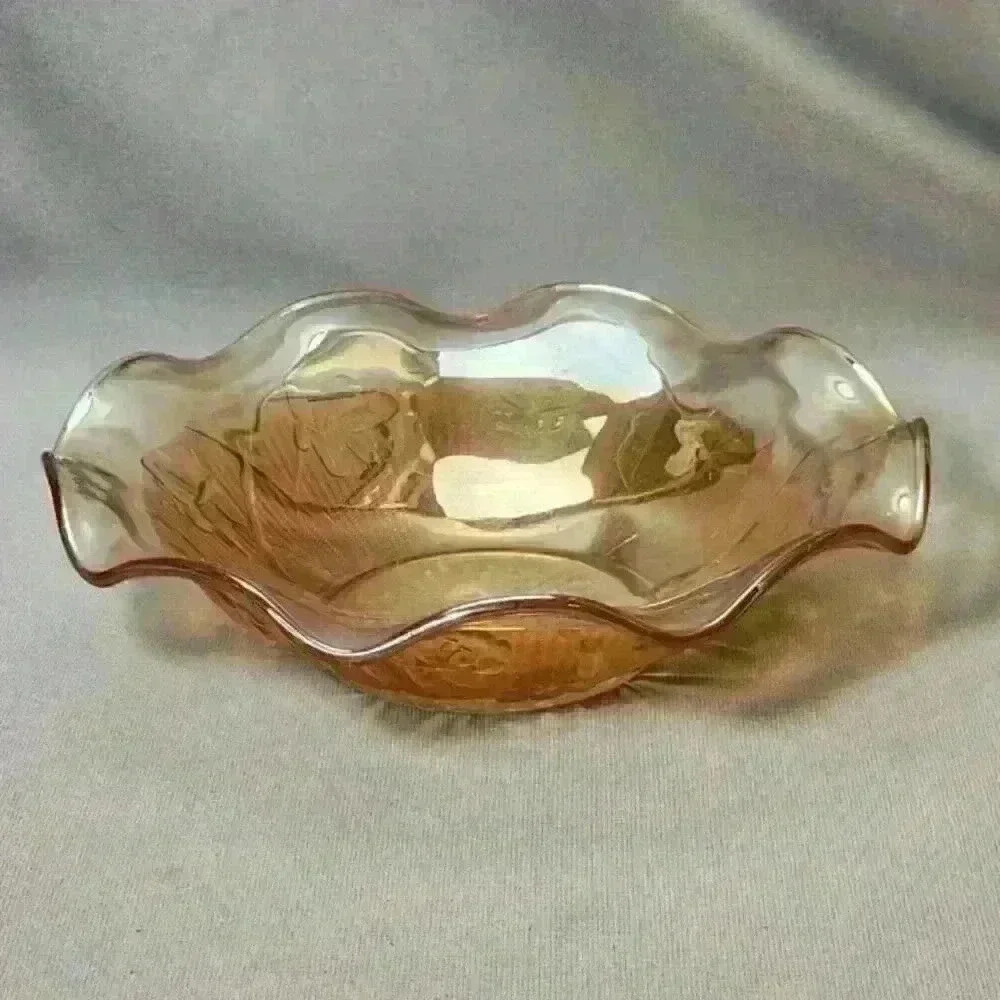 Vintage Jeannette Iris & Herringbone Marigold Centerpiece Bowl Carnival Glass